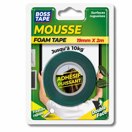 Ruban Double Face BOSS TAPE Mousse 19mm x 2m – Montage 10kg