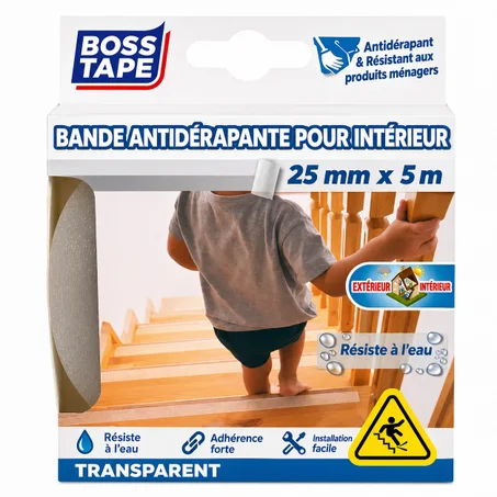 Bande Antidérapante BOSS TAPE Transparente 25mm – Sécurité Escaliers