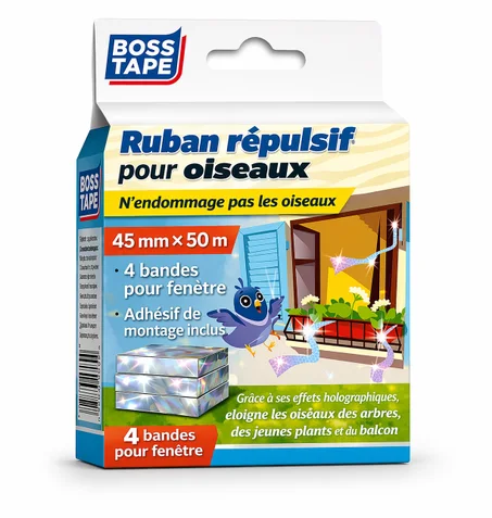 Ruban Réfléchissant BOSS TAPE Anti-Oiseaux 45mmx50m – Répulsif