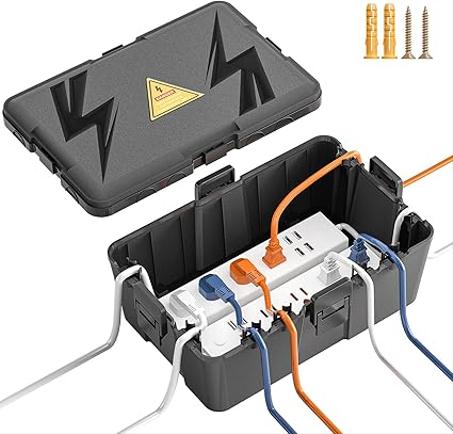 Iwillink Caja eléctrica grande para exteriores (12.6 x 8.6 x 5.1 pulgadas), cubierta de cable de extensión impermeable IP54 resistente a la intemperie con 8 entradas de sellos de cable, tira 
