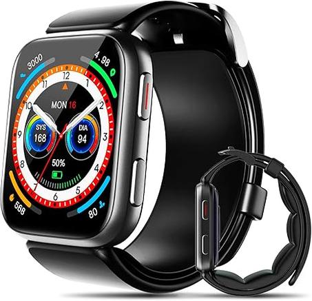 ساعة ذكية، ساعة ذكية لضغط الدم 1.97 انش مع سوار مضخة هواء، ساعة مراقبة ضغط الدم مع مراقب معدل ضربات القلب والنوم وعداد الخطوات ومراقبة ضغط الدم تدعم مشاركة البيانات ومراقبة التذكير