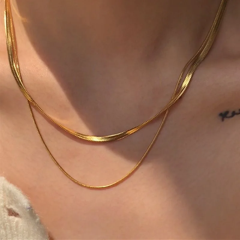 Fashion Collier-pour femme- Serpent Simple double Chaîne -04-