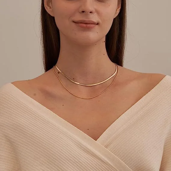 Fashion Collier-pour femme- Serpent Simple double Chaîne -04-