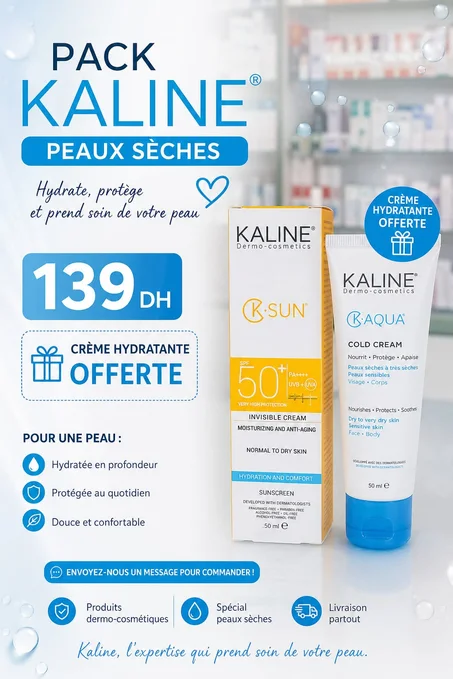 Pack Kaline Peaux Sèches SPF 50+ – Crème Solaire + Crème Hydratante Offerte | Hydratation & Protection Intense