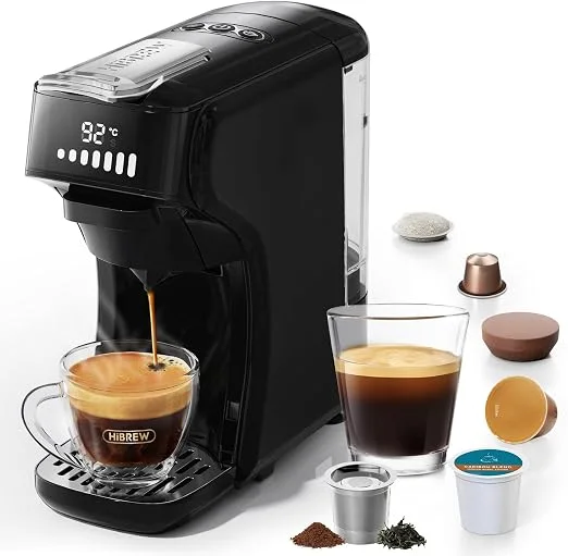 هيبريو ماكينة تحضير القهوة 6 في 1 من اتش 1 بي، ماكينة اسبريسو 20 بار متوافقة مع Kcup*/Ns*/DG*/ مسحوق اسبريسو، وضع بارد/ساخن مع مؤشر LED، موفرة للطاقة وحماية ضد الجفاف