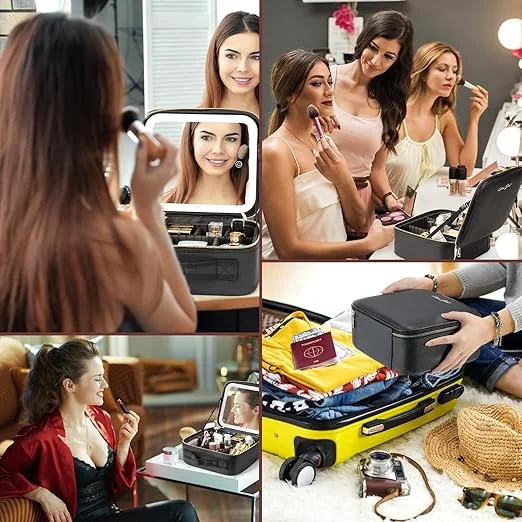 شنطة مكياج للسفر مع مرآة LED