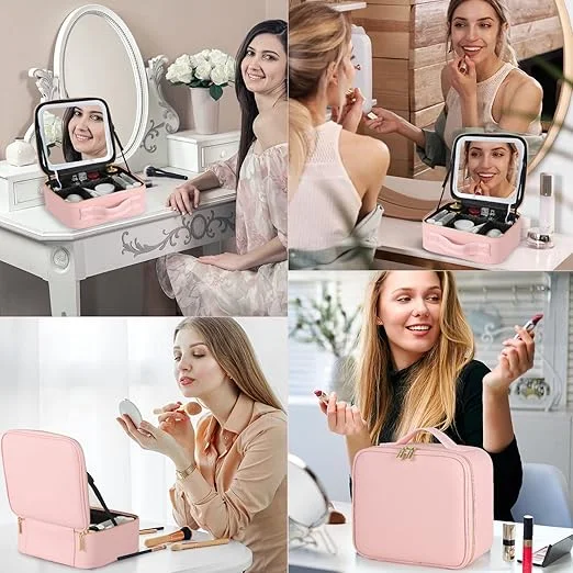 شنطة مكياج للسفر مع مرآة LED مضيئة