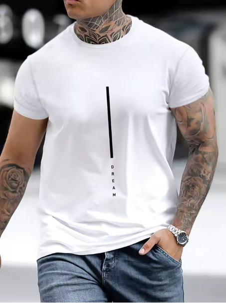 تي شيرت رجالي كورتيس كول روند أوم، 100% قطن، واسع، حرف DREAM مطبوع، مقاس نحيف، رياضي مفكك، été