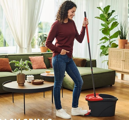 مجموعة ممسحة ودلو دوارة سهلة العصر والتنظيف مع دواسة قدم من فيلدا، ممسحة أرضية مع عصارة دوارة ورأس ممسحة من المايكروفايبر، مناسبة لجميع الأرضيات الصلبة