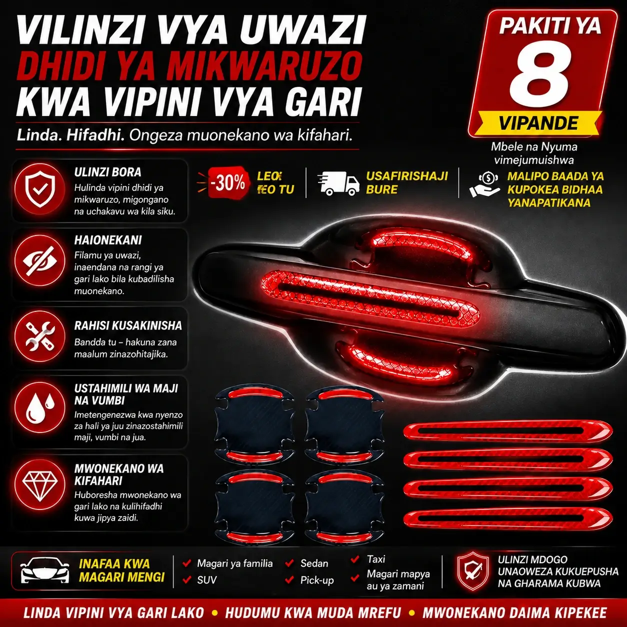 🇹🇿🚗 Pakiti ya Vilinzi 8 vya Uwazi : Linda Vipini vya Gari Lako Dhidi ya Mikwaruzo Leo!