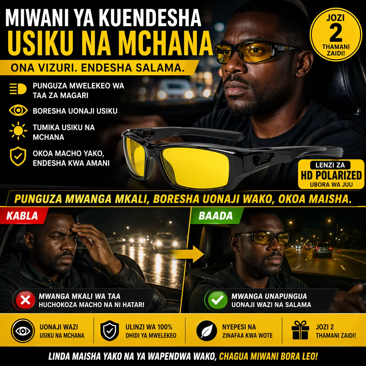🕶️Miwani ya Kuendesha Usiku na Mchana, Jozi 2