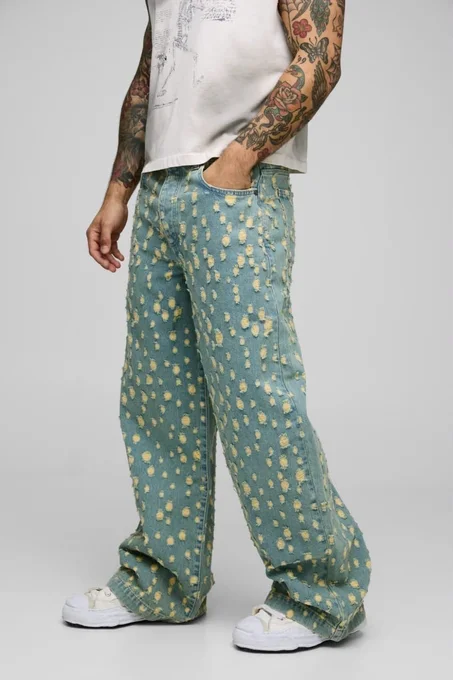jean boohooMAN All Over Ripped Blue Tinted Parachute Jeans