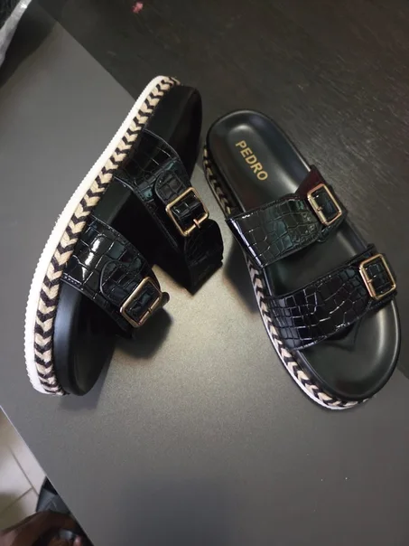 Sandales Mules Effet Croco et Semelle Tressée