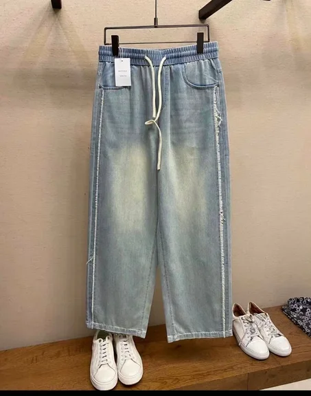jean ample à taille haute avec cordon de serrage