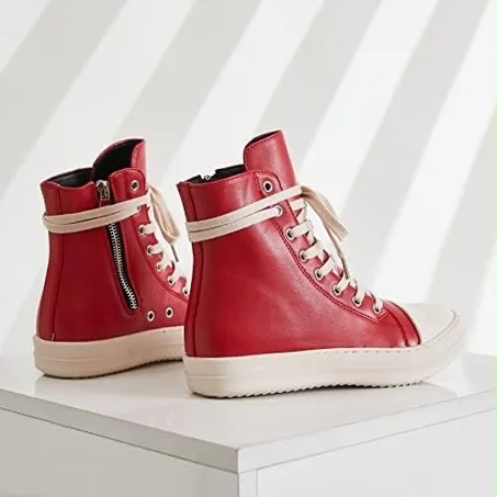 Baskets Montantes en Cuir – Rouge et Blanc