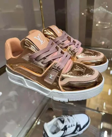 Sneakers Trainer de Luxe – Or Rose Métallisé et Rose Pastel