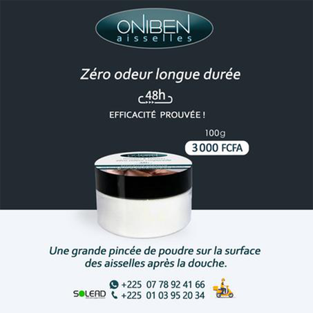 ONIBEN AISSELLES ZÉRO ODEUR 48H - Fraîcheur Longue durée / Petite Boite 100g