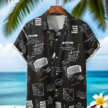 Berrykey Men's Hawaiian Ink Print Bottom-down Beach Short Sleeve T-Shirt Casual Tops