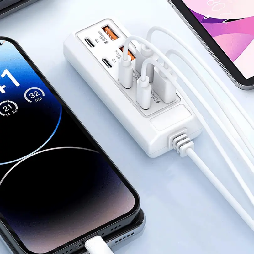موزع شحن ٨ منافذ (4 × USB + 4 × Type-C) لشحن الأجهزة المتعددة بكفاءة