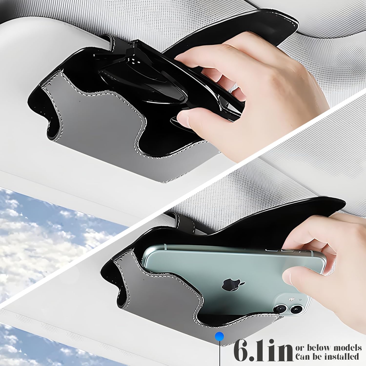 حامل نظارات للسيارة مع إغلاق مغناطيسي – تثبيت آمن على الشمسية (جلد PU)