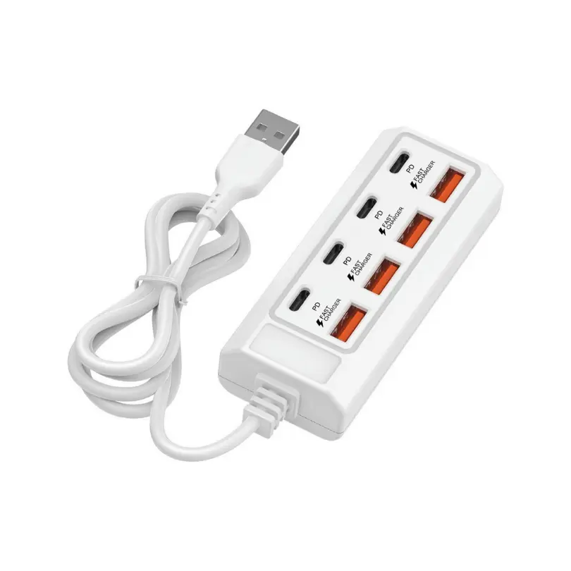 موزع شحن ٨ منافذ (4 × USB + 4 × Type-C) لشحن الأجهزة المتعددة بكفاءة