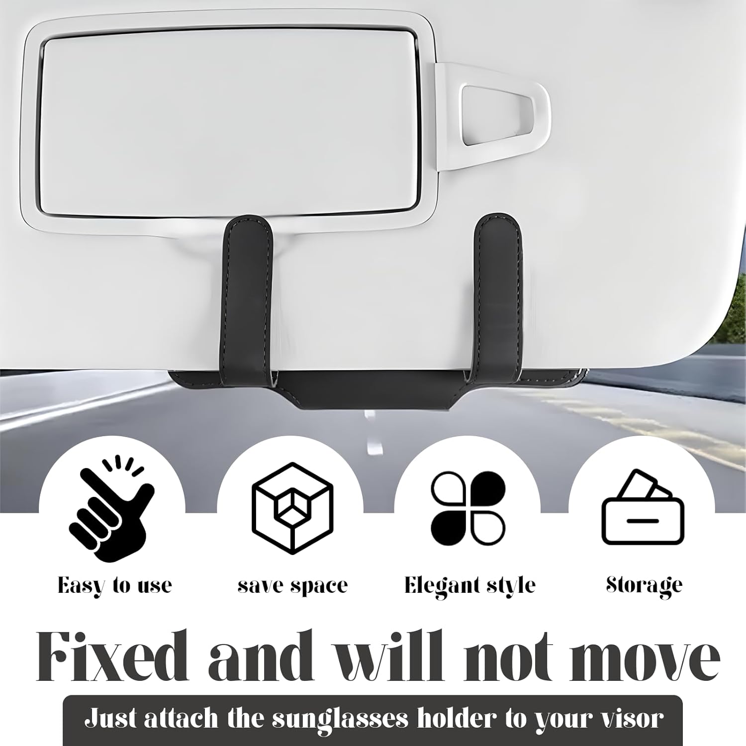 حامل نظارات للسيارة مع إغلاق مغناطيسي – تثبيت آمن على الشمسية (جلد PU)
