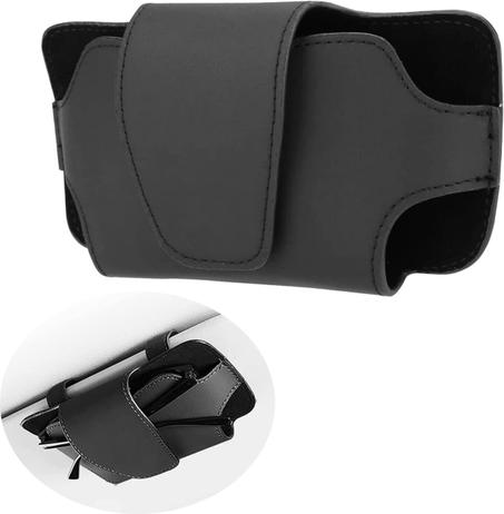 حامل نظارات للسيارة مع إغلاق مغناطيسي – تثبيت آمن على الشمسية (جلد PU)