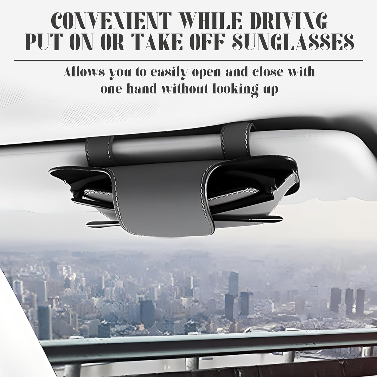 حامل نظارات للسيارة مع إغلاق مغناطيسي – تثبيت آمن على الشمسية (جلد PU)
