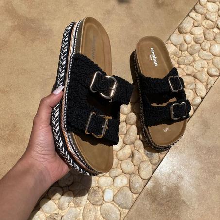 Sandales plateforme en crochet-Noir