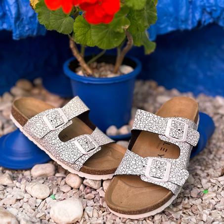 sandales plates Kaley-Marbre blanc