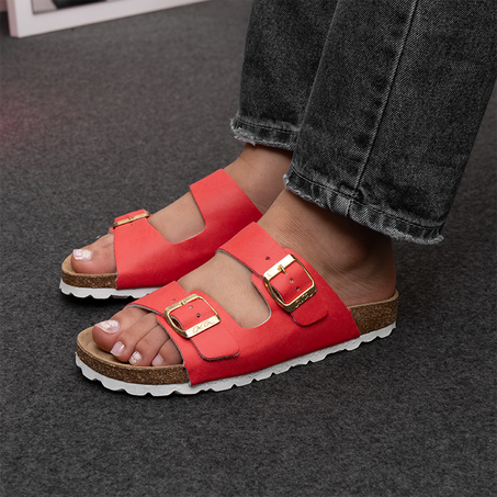 sandales plates Kaley rouge corail