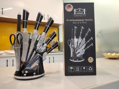 مجموعة سكاكين مهنية مع حامل دوار، 9 قطع