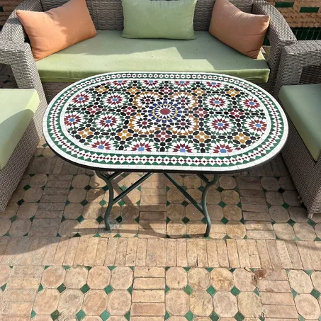 Handcrafted Moroccan Oval Mosaic Table