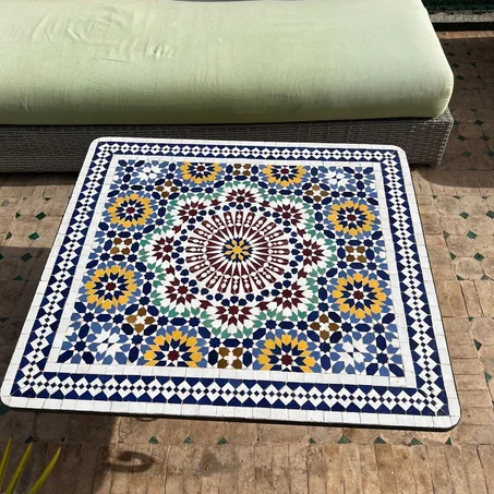Handcrafted Moroccan Blue Mosaic Square Table