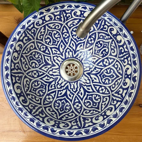 Blue Moroccan Washbasin Sink - Handmade Moroccan Ceramic Vasque