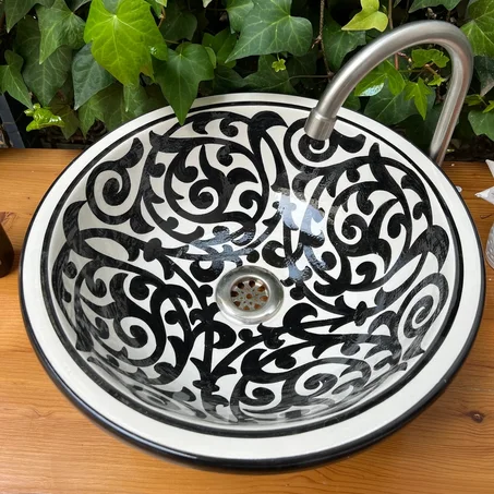 Black Moroccan Washbasin Sink - Handmade Moroccan Ceramic Vasque