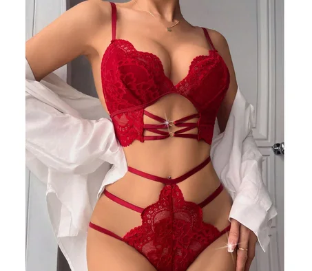 2 pièces/Set Soutien-gorge sans fil et Culotte en dentelle sexy