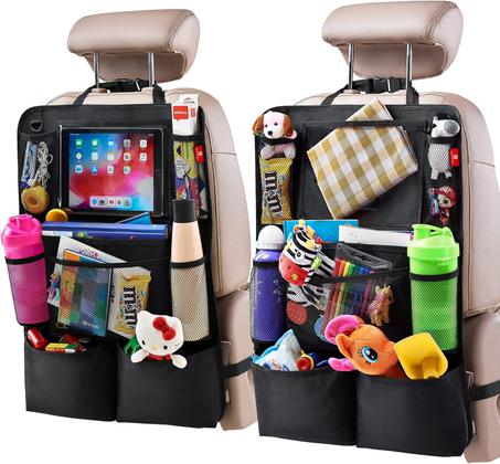 Helteko Organizador de asiento trasero de automóvil, protector de asiento trasero con soporte para tableta de pantalla táctil, organizador de asiento trasero para niños, accesorios de viaje c