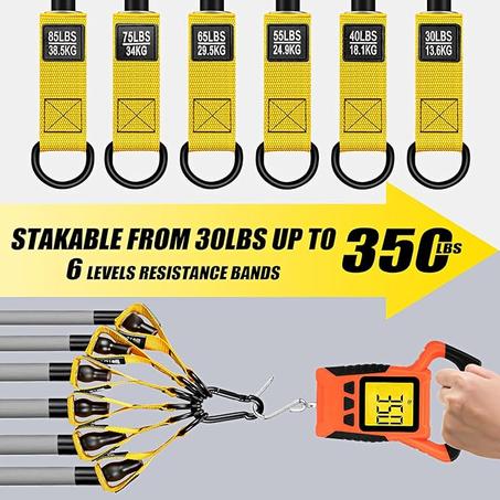 احزمة مقاومة، احزمة تمارين ثقيلة بوزن 350 باوند مع مقابض، مجموعة احزمة تمارين للرجال لتمارين اللياقة البدنية وتمارين القوة والتمدد والنحيفة والعلاج الطبيعي - معدات منزلي