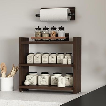 🪵 رف مطبخ خشبي 🍵 لتنظيم التوابل 🌿 والعلب 🍯
