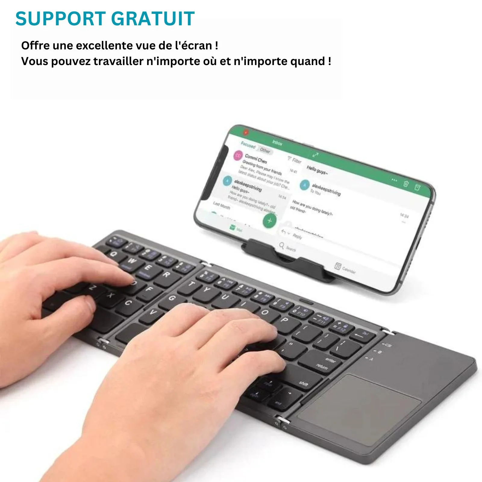 Clavier 35 Touches USB-C MoKo Clavier Bluetooth Pliable Portable Avec Pavé Tactile Et , Mini QWERTY Espagnol Rechargeable Pour Windows IOS Android Tablette/Smartphone/PC, Gris Pavé Numérique