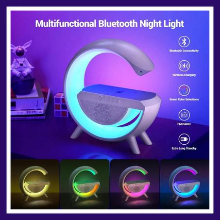 Bluetooth Speaker 5 In1 + Wireless Charger + Led Lamp Bluetooth +Alarm +Radio Led Rgb