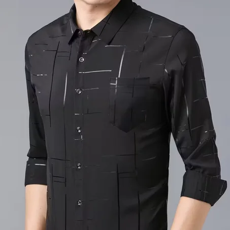 [Receba 2 + 1 grátis] Camisa listrada bordô masculina de manga comprida que chama a atenção, inspira confiança e é confortável o dia todo