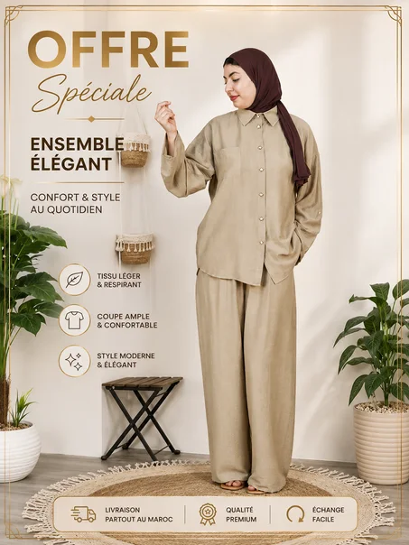 طقم أنيق من قطعتين (قميص + سروال واسع)