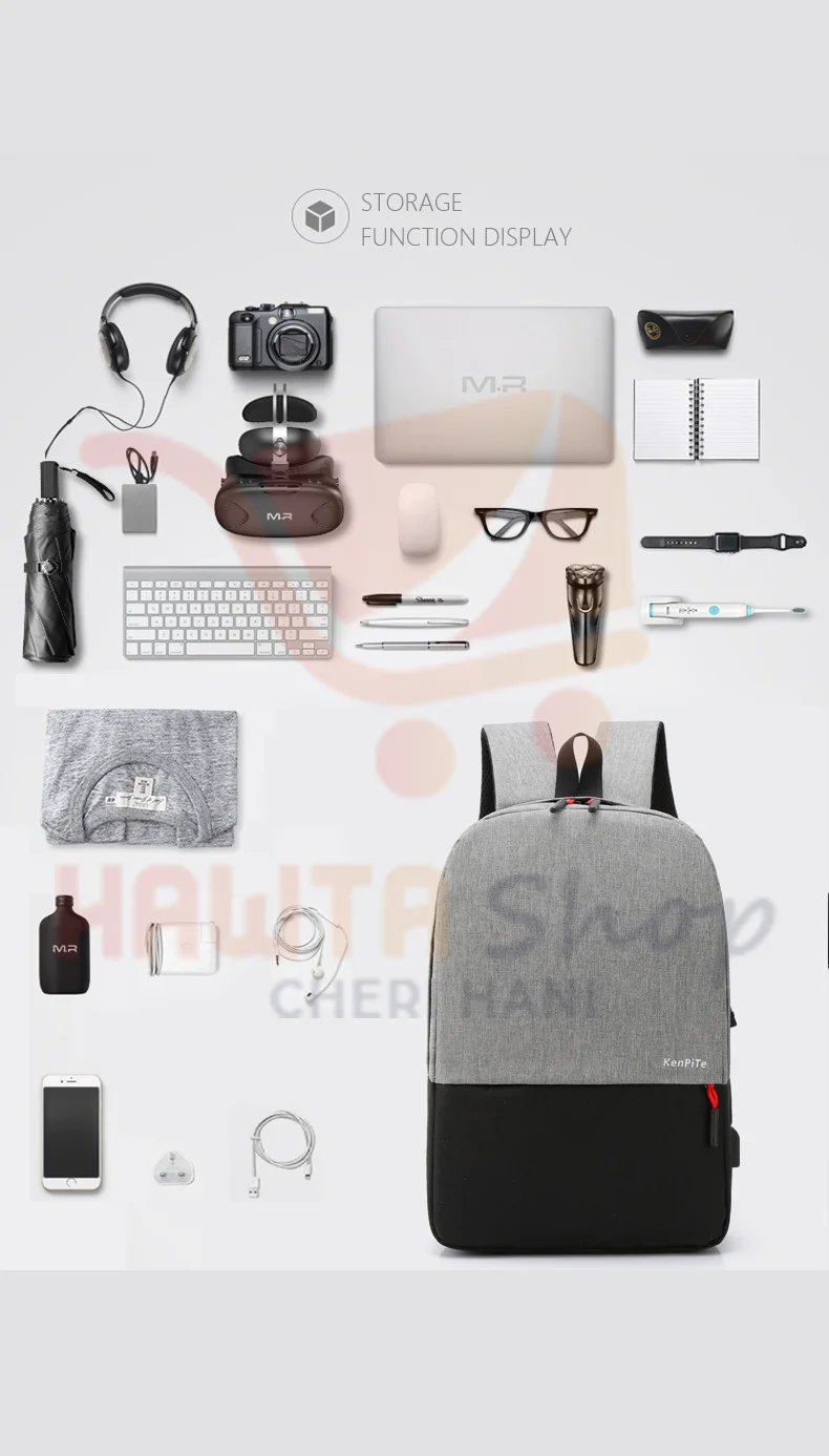 حقيبة ظهر من Kenpité، حقيبة كمبيوتر محمول مع منفذ شحن مدمج