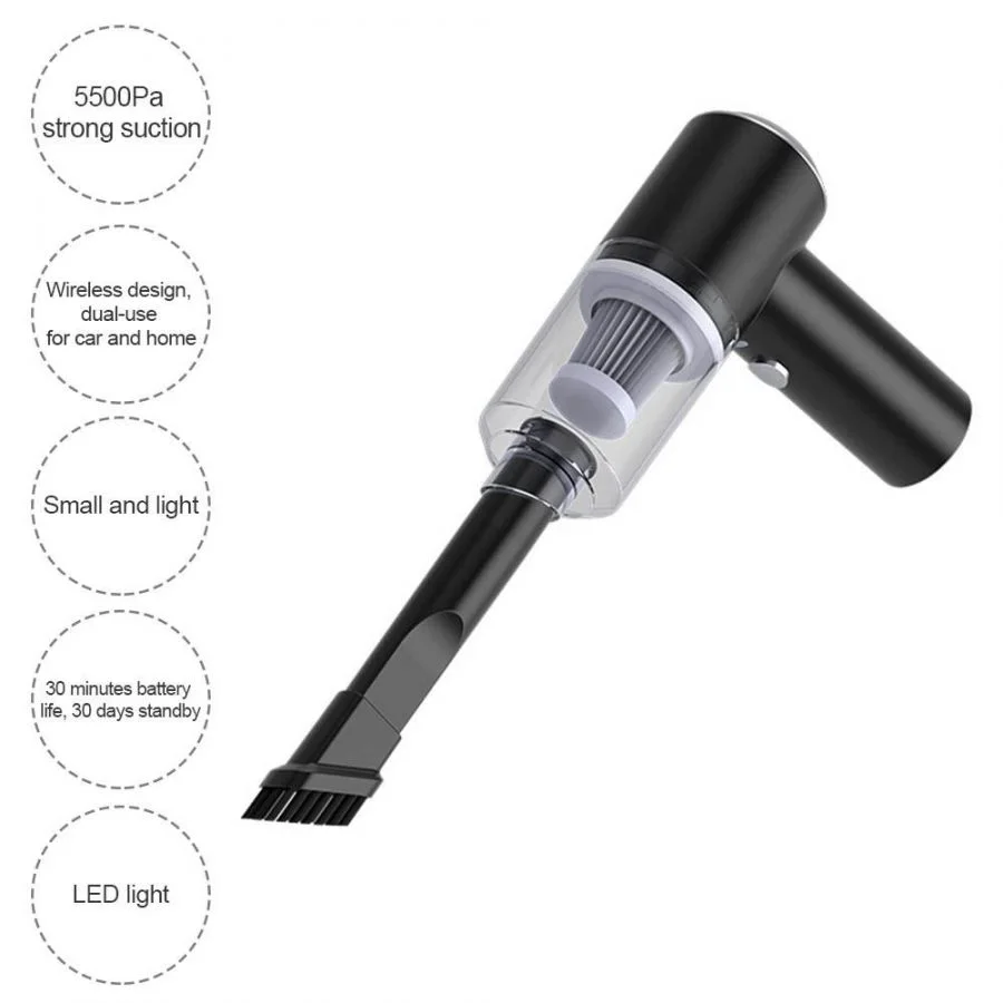 مكنسة كهربائية محمولة متعددة الوظائف لاسلكية قابلة لإعادة الشحن نموذج شفط قوي سريع الشحن للسيارة والمنزل