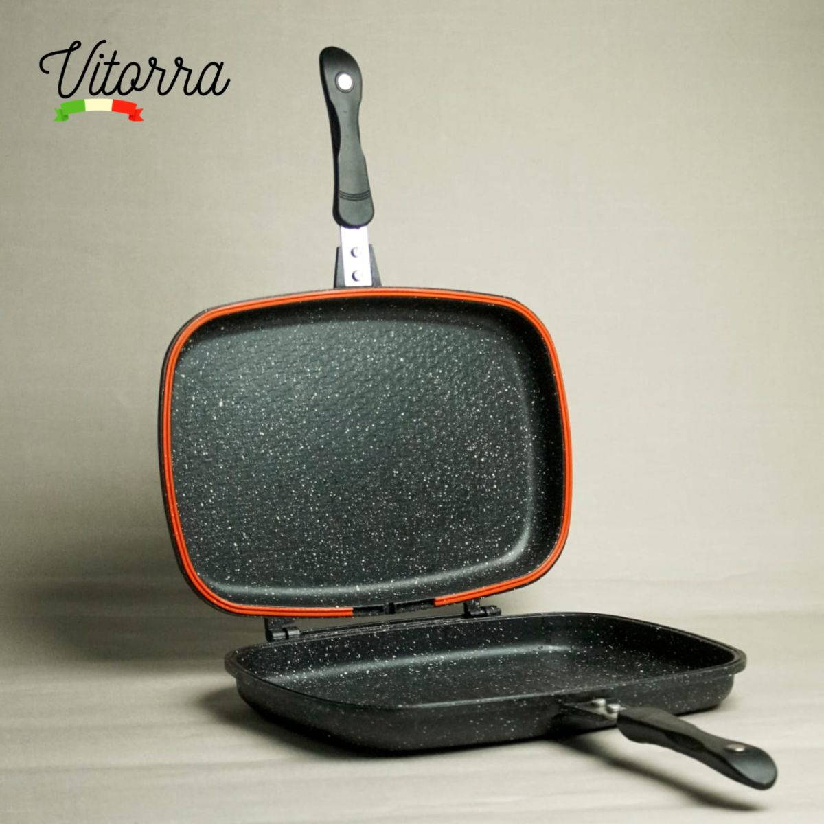 مقلات من صنع إطالي دات جودة عالية , مقلات دات وجهين لطبخ السريع مع شبكة جرانيت ، شواء غير لاصق و بدون  الدخان