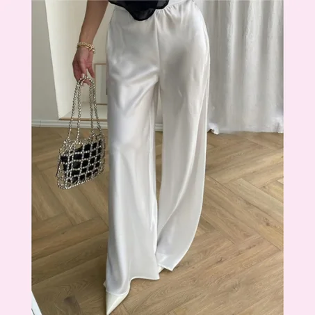 Pantalon Massimu Dutti en Satin Blanc