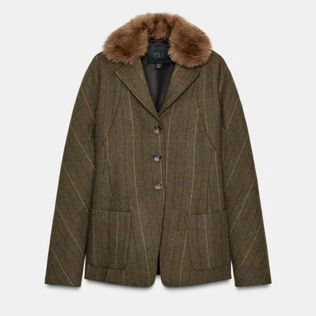 Blazer Zara en laine col fausse fourrure