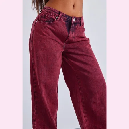 Social Tourist Women's Red Ultra High Rise Baggy Jeans